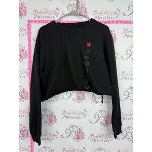 P/C sweater raptors cropped Black Sweatshirt black red distressed hem
